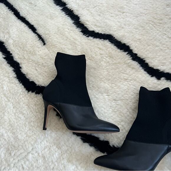 Reiss Cosmos Black Leather Knitted Ankle Boots - Picture 4 of 7